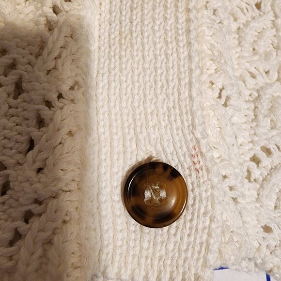 Loulou Studio Adria Open Stitch Cotton Cardigan NWOT White Med small mark - Picture 5 of 12